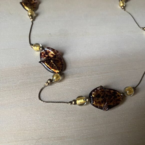 ALX 925 Italy Sterling Silver Boho Earthtone Art Glass Swirled Station Necklace - Picture 8 of 15